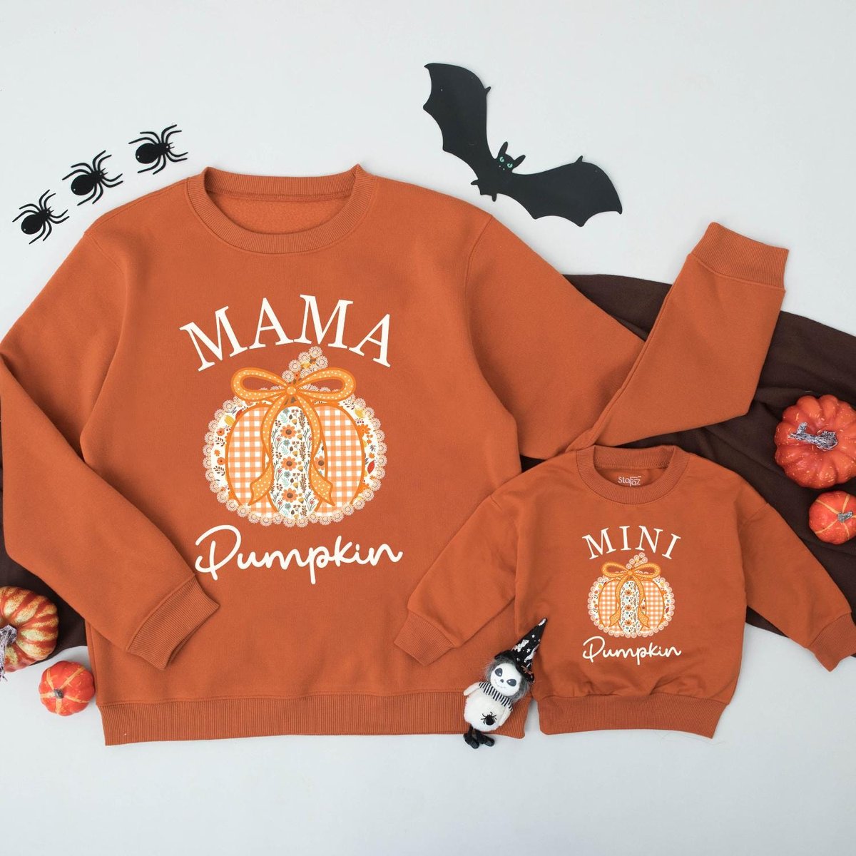 Mama and Mini Pumpkin Sweatshirts Autumn Mommy and Me Pumpkin Bow Fall Family Outfit Pumpkin Season 436