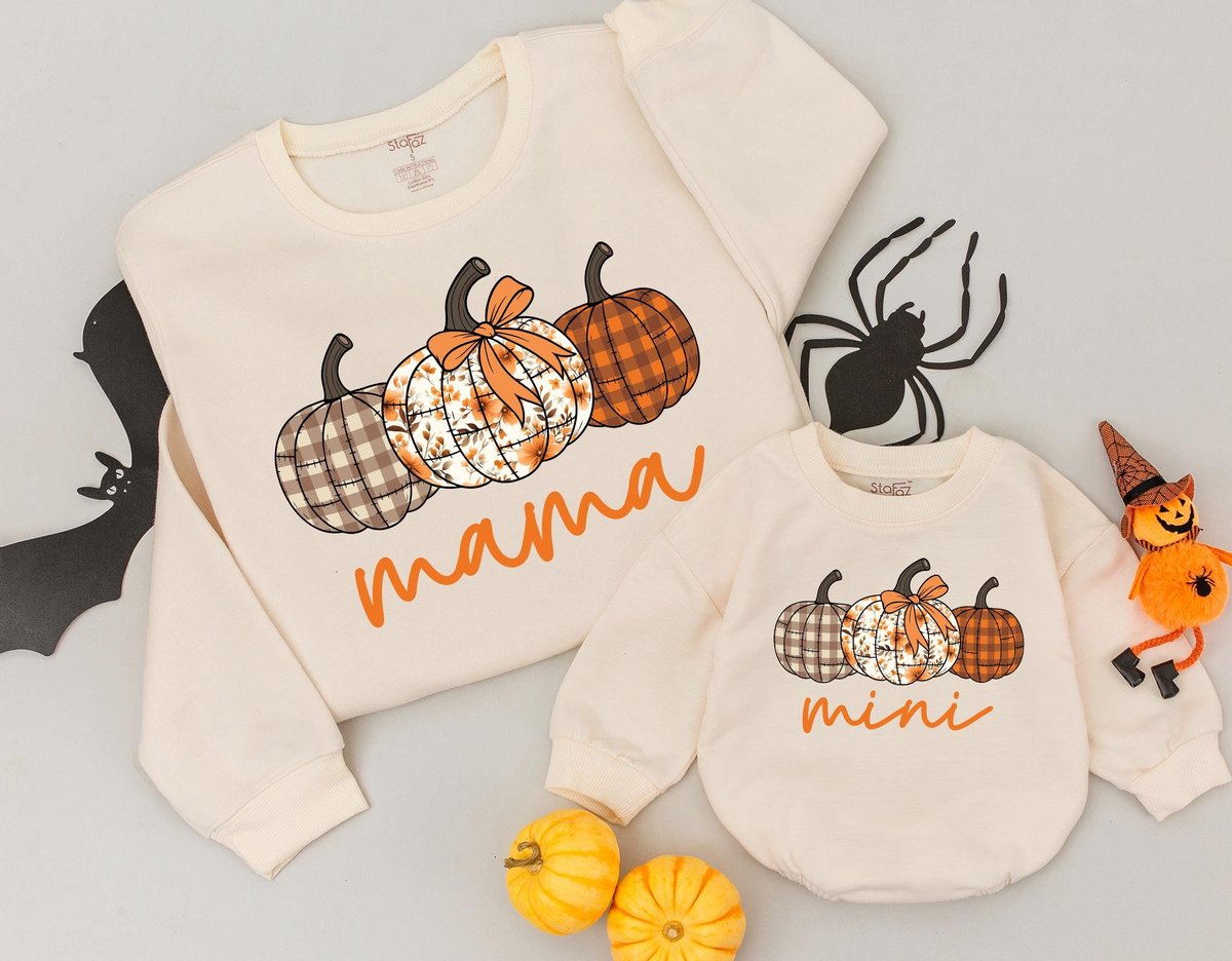 Mama and Mini Pumpkin Sweatshirts Mommy and Me Sweaters Personalized Matching Outfits Kids Fall Shir 436