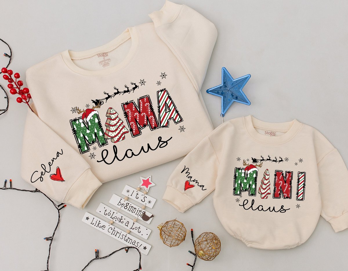 Mama claus and Mini claus Sweatshirt Mom and Baby Matching Family Shirt Daughter Kid Sweatshirt Chri 178