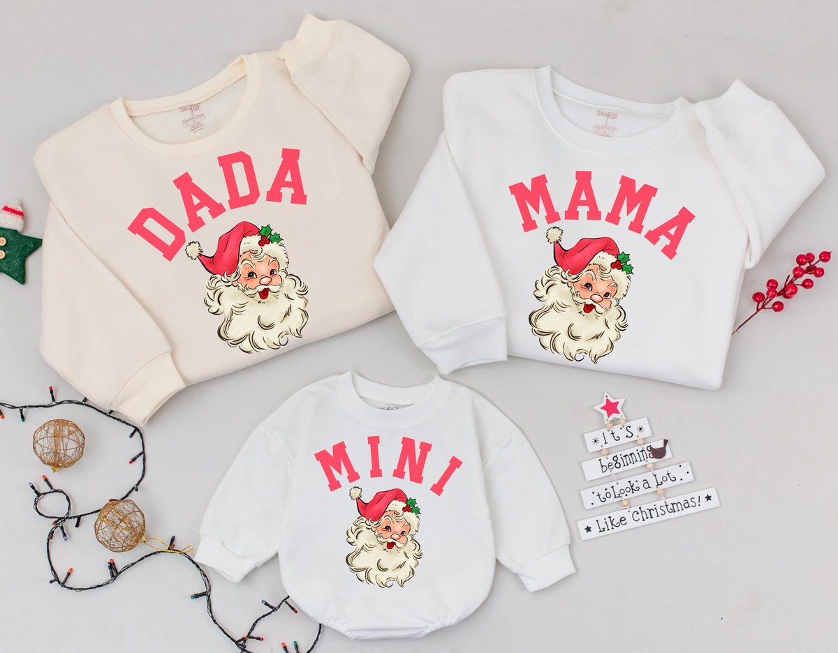 Mama Dada Mini Christmas Sweatshirts Retro Pink Santa Mom Toddler Mother Daughter Outfit Toddler Chr 181