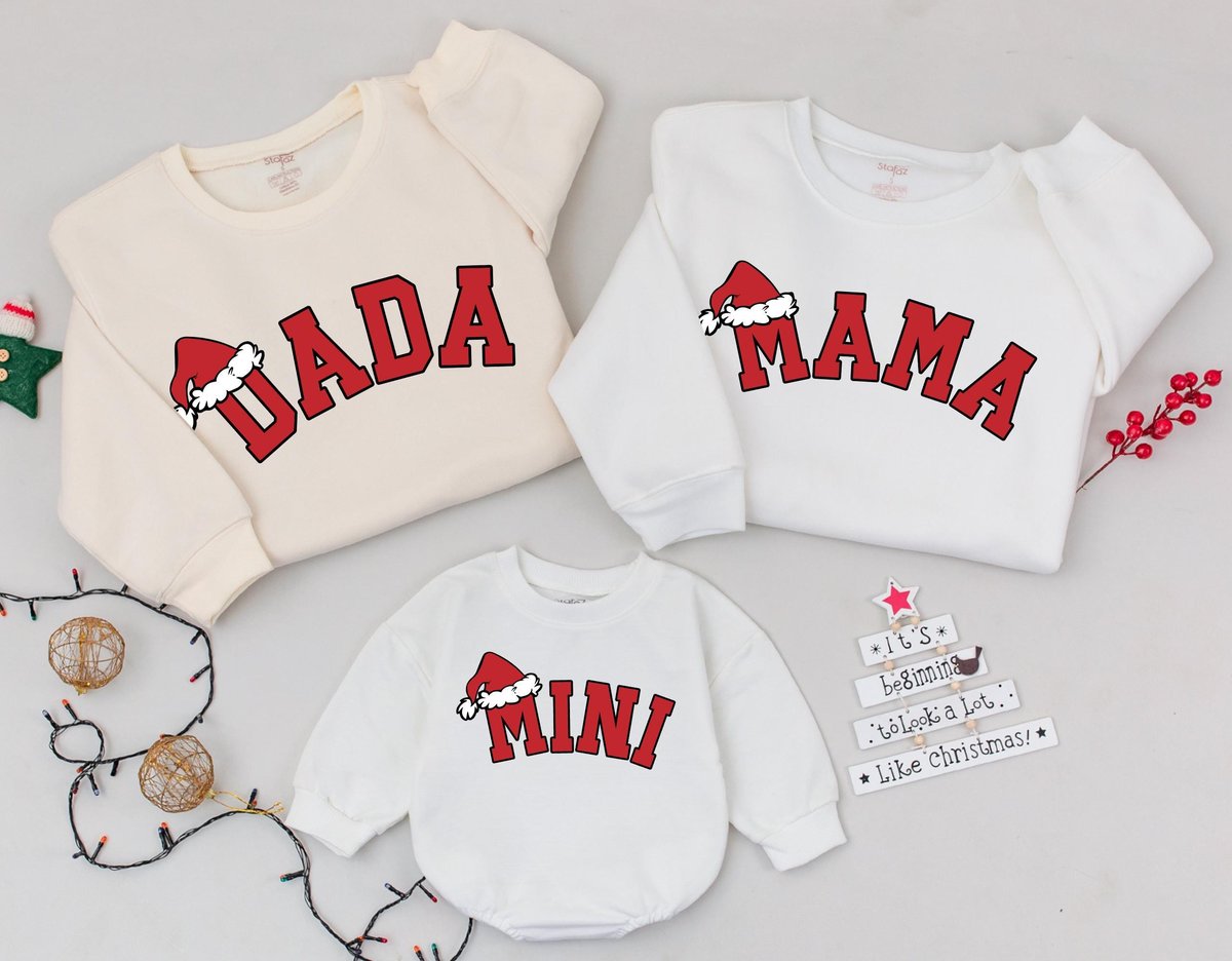Mama Dada Mini Christmas Sweatshirts Retro Santa hat Mom Toddler Mother Daughter Outfit Toddler Chri 181