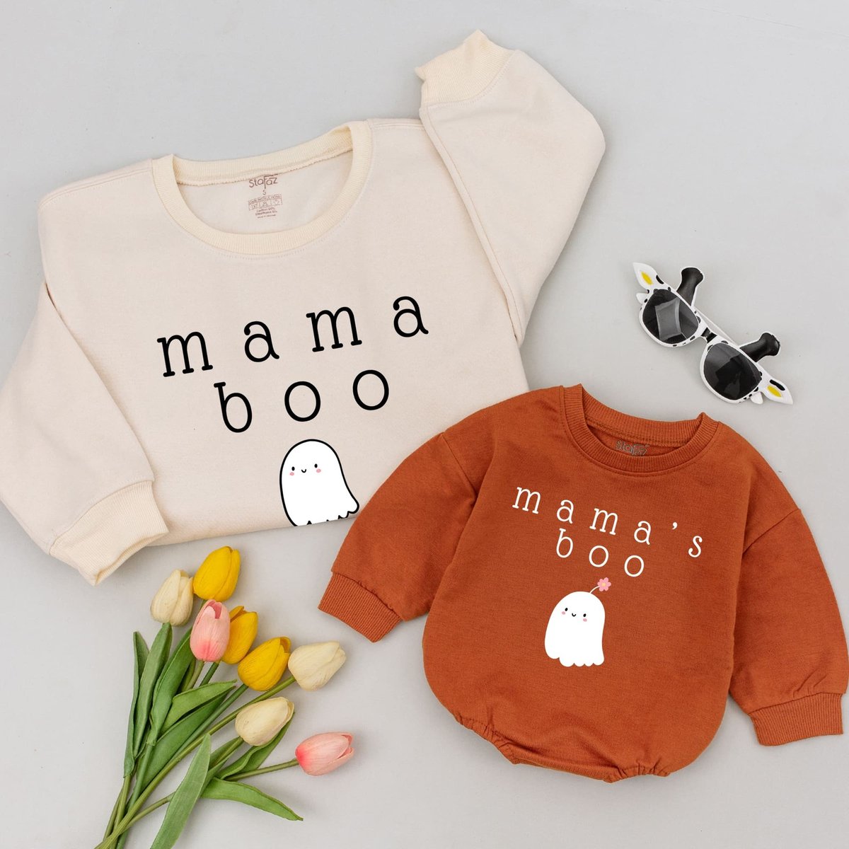 Mama Mama's Boo Fall Sweatshirts Matching Family Outfits Mommy and Me Halloween Sweaters Halloween 175
