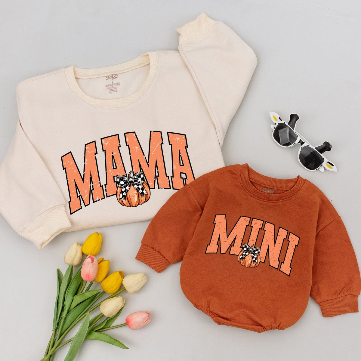 Mama Mini Pumpkin Fall Sweatshirts Matching Family Outfits Mommy and Me Sweaters Thanksgiving Shirt 173