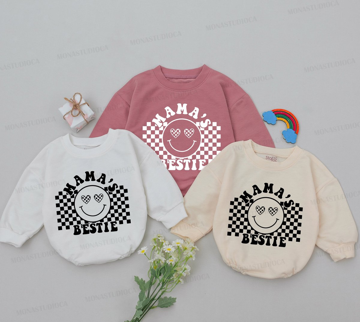 Mama's Bestie Baby Romper Retro Mama's Girl Romper Mom Baby Outfits Mother's Day Gift For Daughte