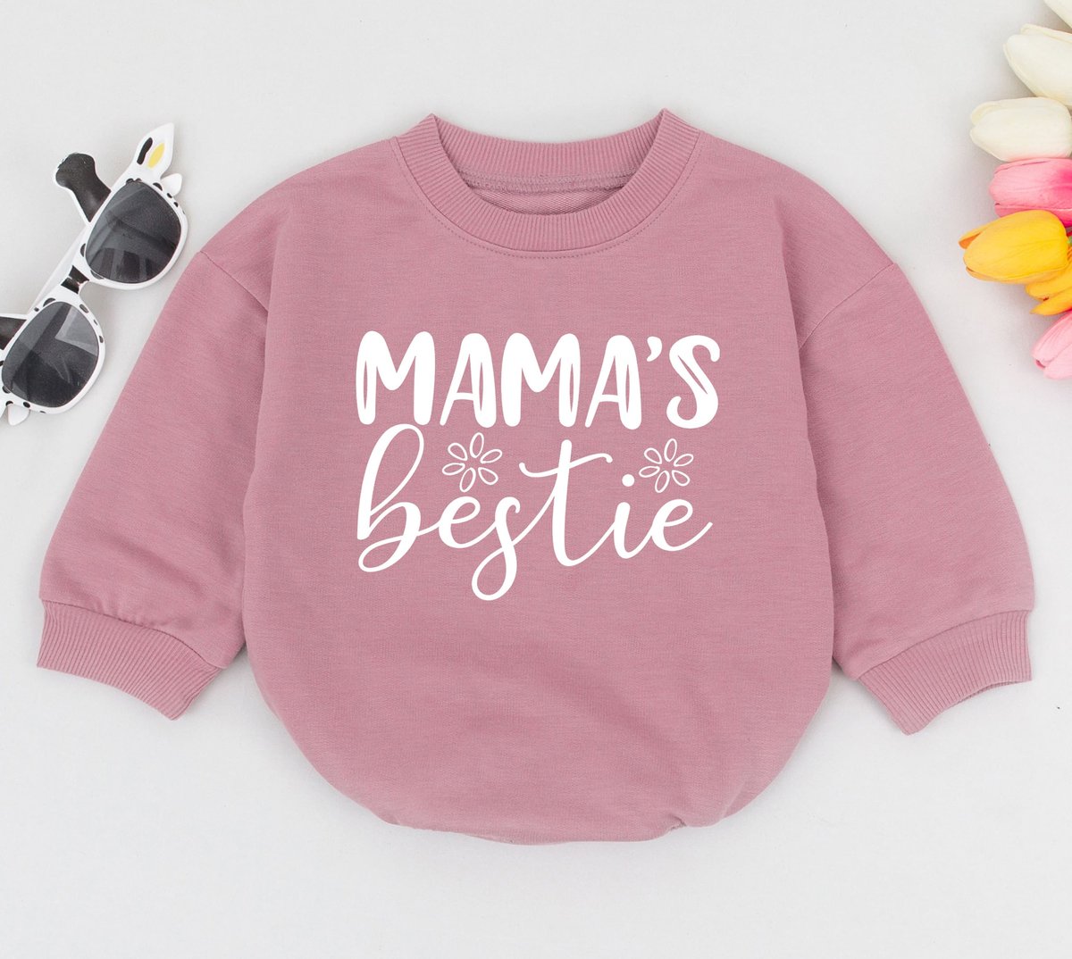 Mama's Bestie Oversized Baby Romper Retro Groovy Baby Bodysuit Mothers Day Gift Baby Shower New Bab 169