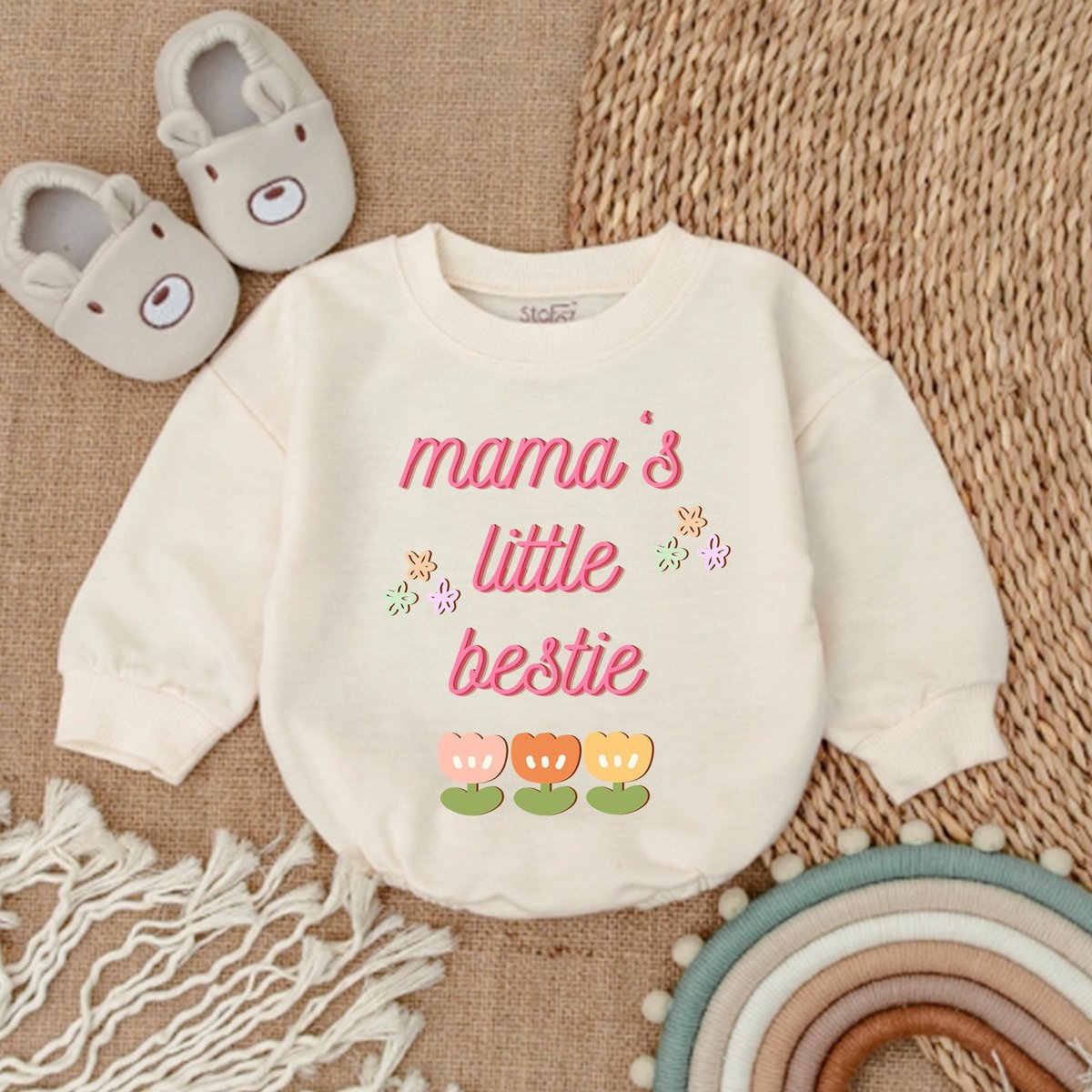 Mama's Bestie Romper Mommy Me Bodysuit Mama's Girl Shirt Romper for Baby Girl Baby Girl Outfit Gif