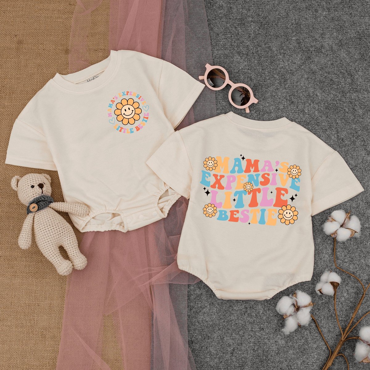 Mama's Expensive Little Bestie Bodysuit Cute Retro Romper Mom's Bestie Oversized Romper Mama's Be 167