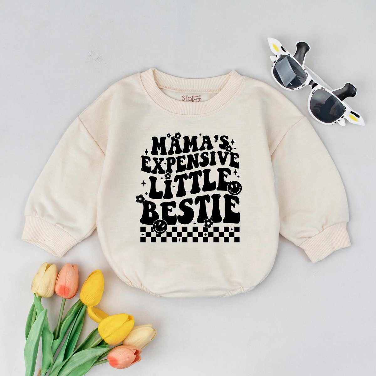 Mama's Expensive Little Bestie Bubble Romper 1st Mother's Day Baby Outfit Besties T shirt Romper M 188