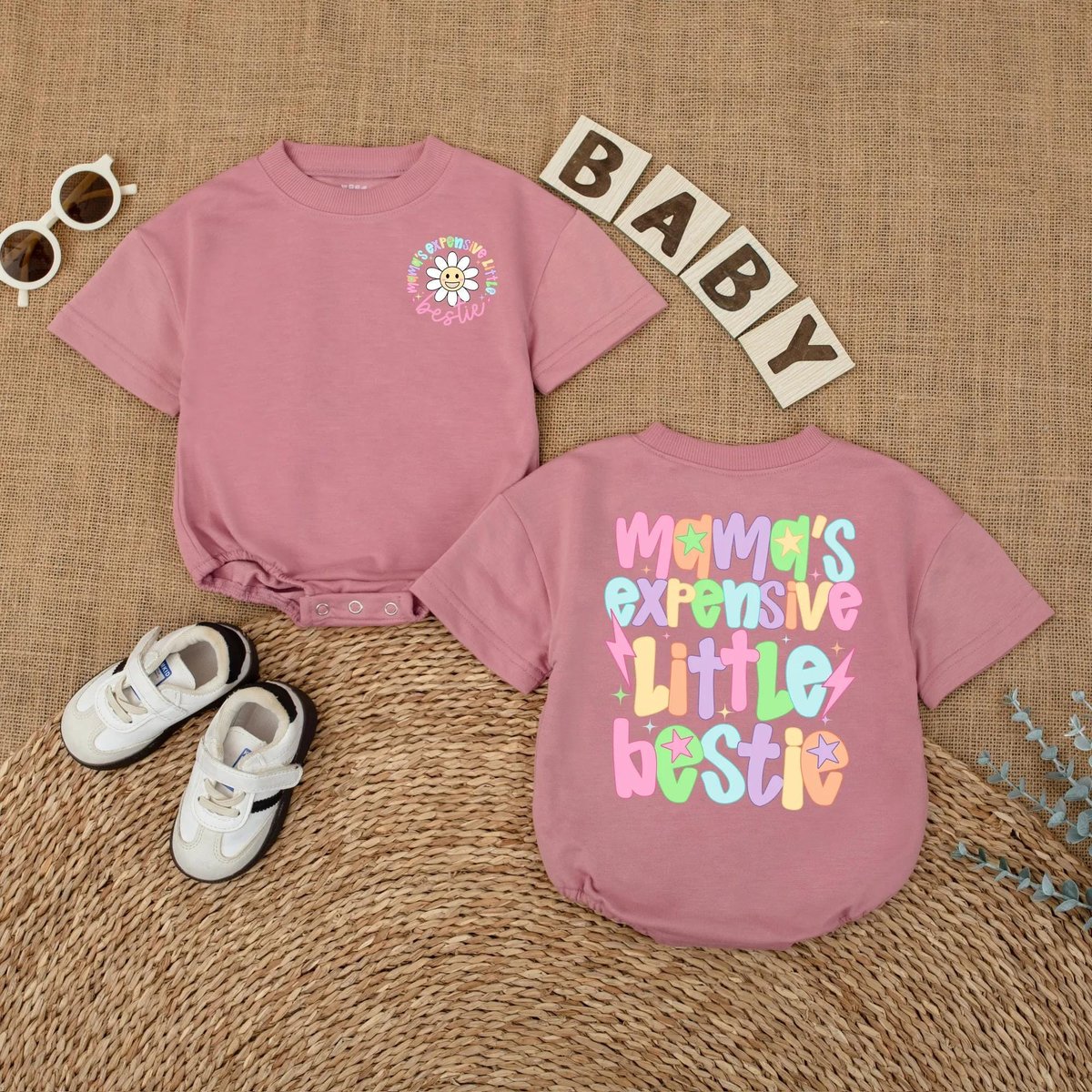 Mama's Expensive Little Bestie Bubble Romper Mama's Bestie Baby Bodysuit Funny Toddler Girl Shirt 433