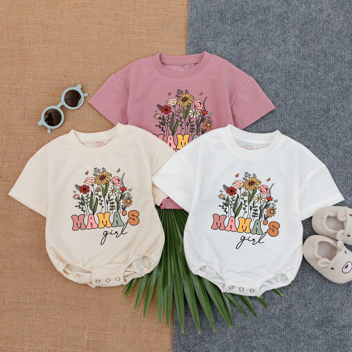 Mama's Girl Flower Bubble Romper Baby Floral T shirt Romper Mama's Little Bestie Tee Mother's Day 189