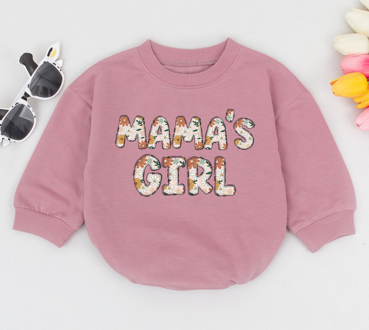 MAMA'S GIRL Oversized Baby Romper Retro Groovy Baby Bodysuit Mothers Day Gift Baby Shower New Baby 169