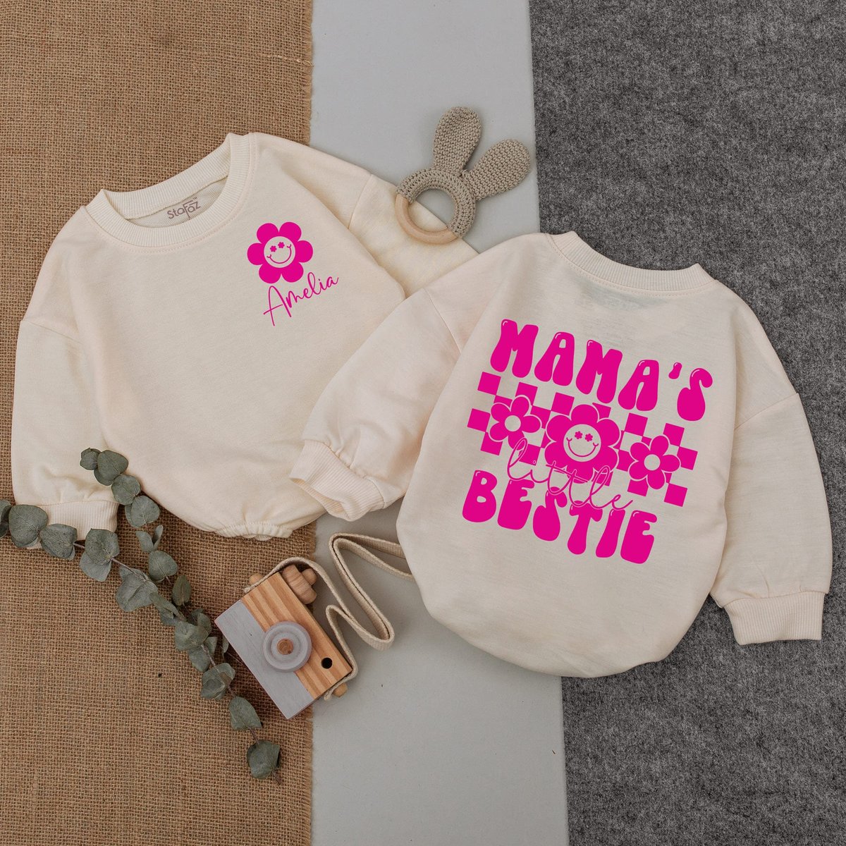 Mama's Little Bestie Oversized Baby Romper Personalization Baby Bodysuit Mothers Day Gift Baby Show 168