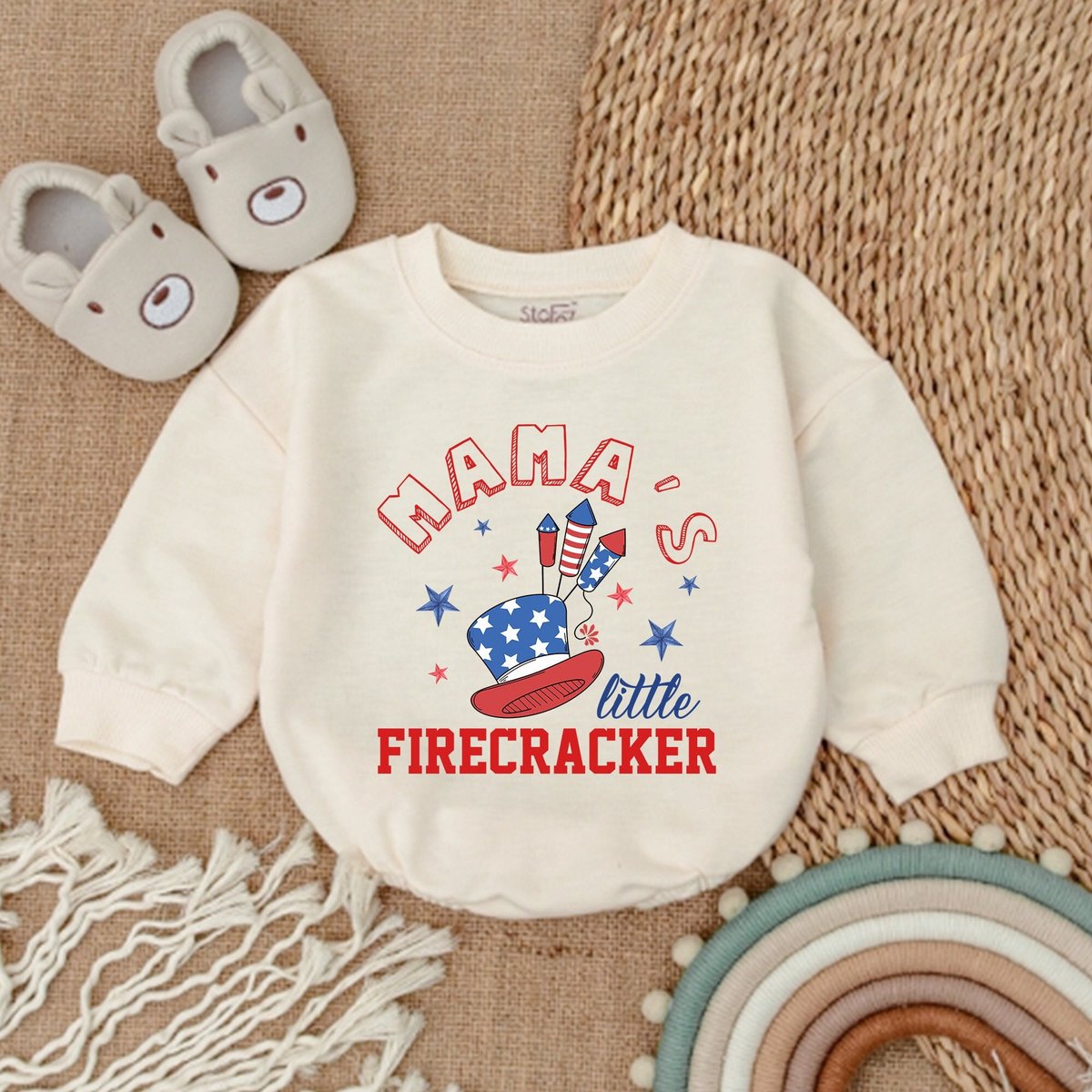 Mama's Little Firecracker Baby Clothes  Patriotic Baby Outfit Bubble Romper Baby Clothes Baby Romper