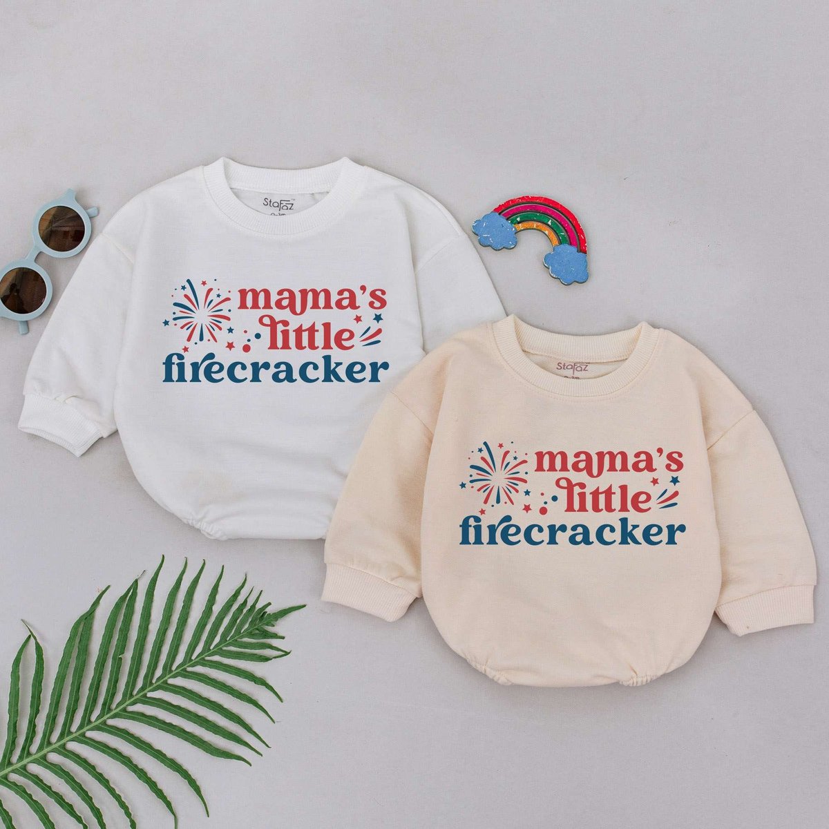 Mama's Little Firecracker Romper 4th of July Baby Bodysuit Party in the USA Outfit Independence Day