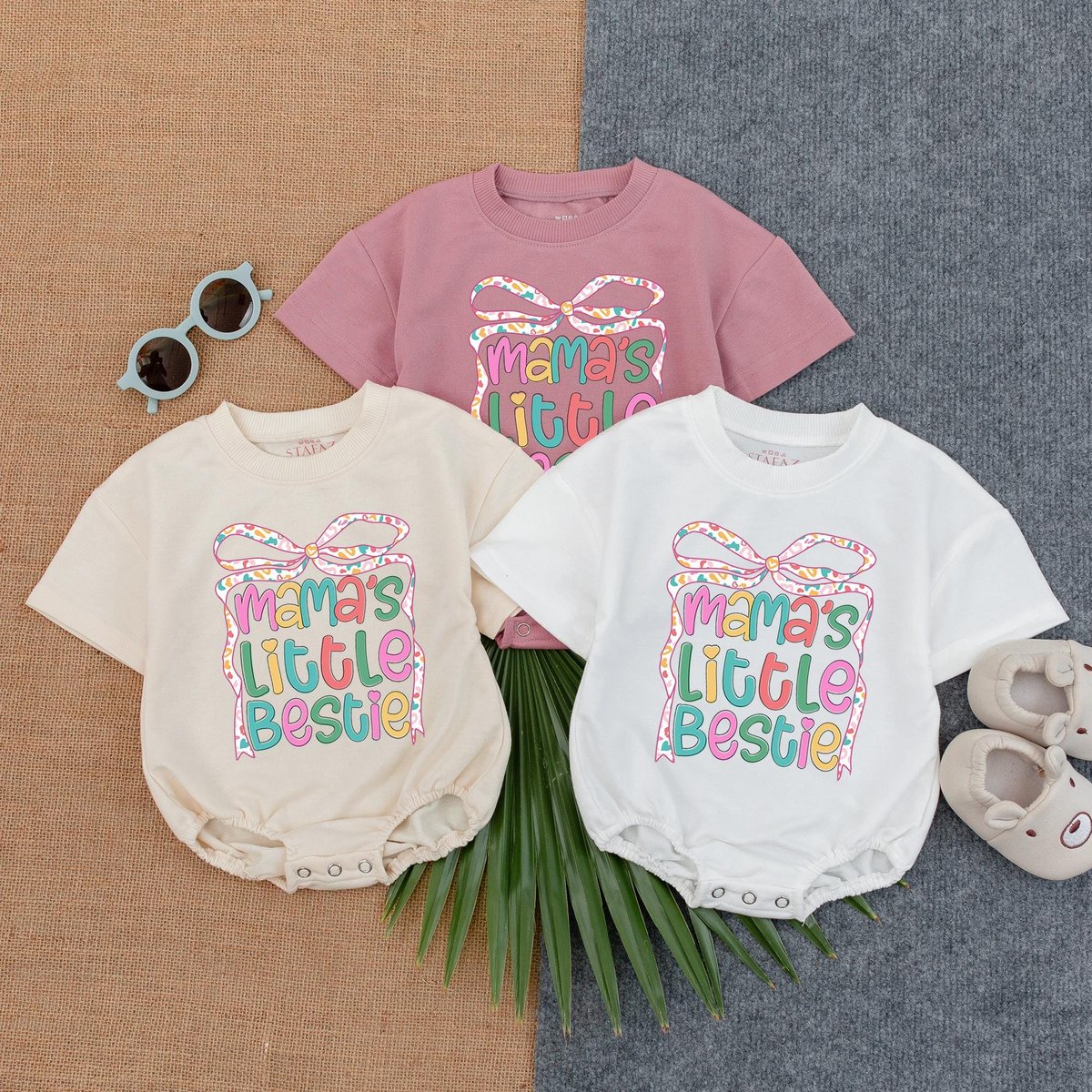 Mama's Little Girl Pink Bubble Romper Baby Baggy T shirt Romper Mama's Little Bestie Fathers Day G 188