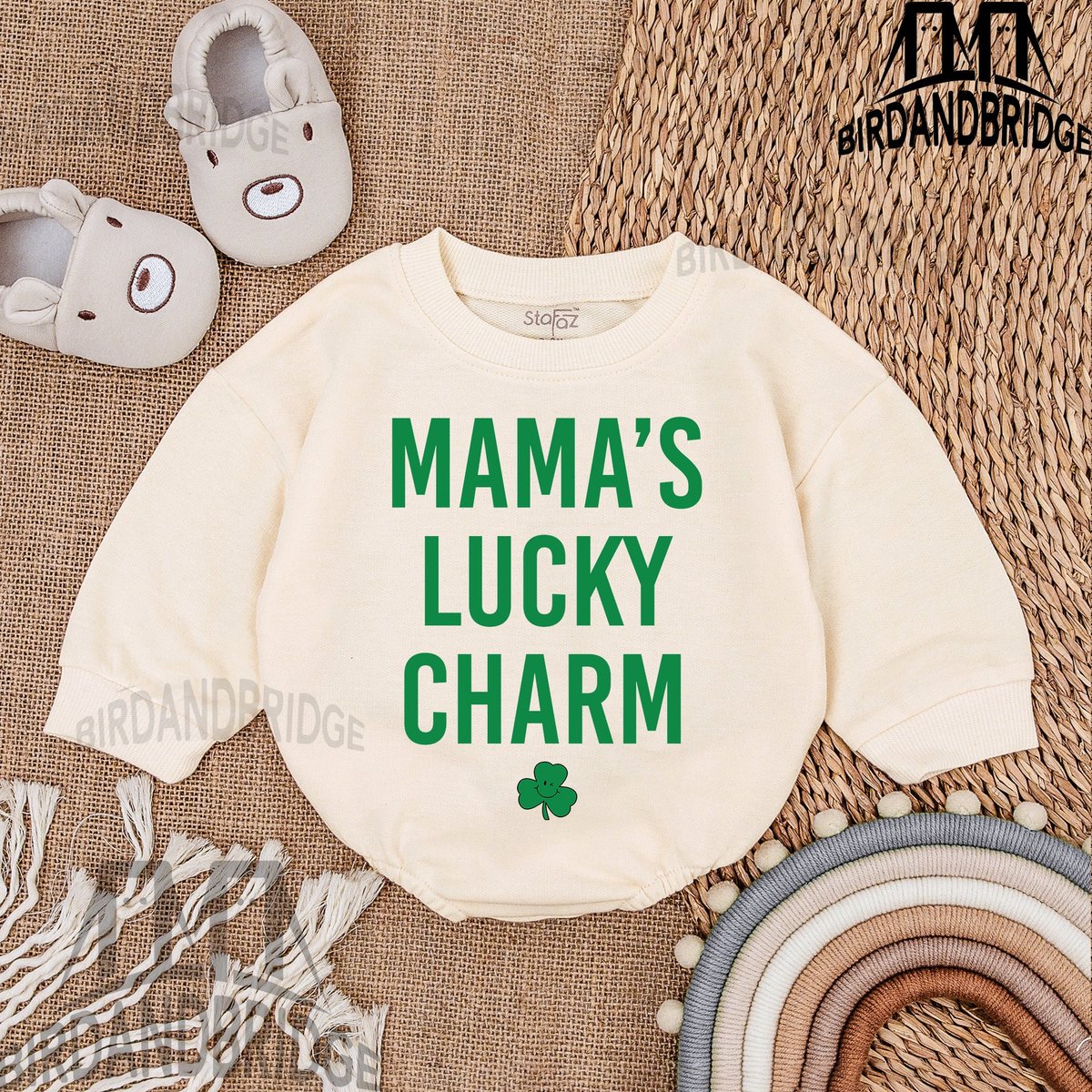 Mama's Luck Charm Baby Romper  St Patrick's Day Bodysuit  Irish Baby Outfit  Light Mauve Baby Rompe
