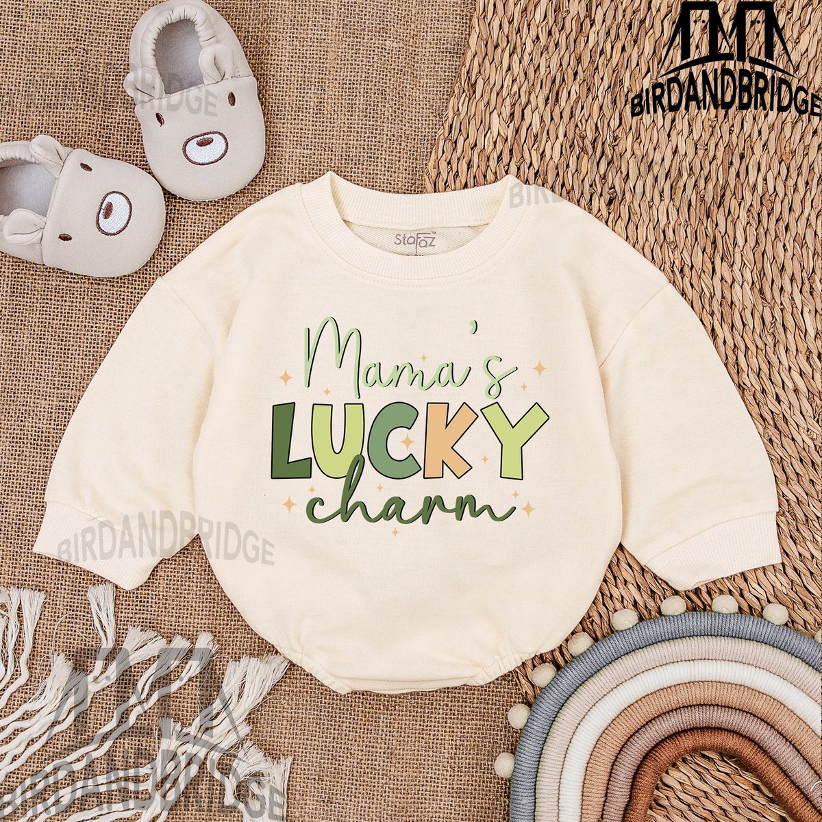 Mama's Lucky Charm Baby Romper  St Patrick's Day Bodysuit  Irish Baby Outfit  Light Mauve Baby