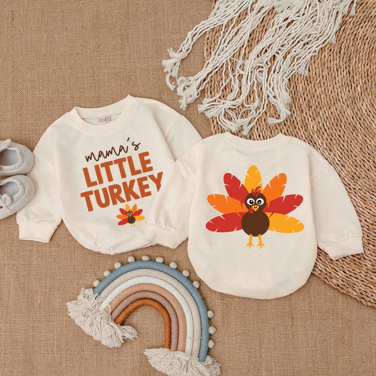 Mama's Turkey Baby Romper Thanksgiving Infant Outfit Baby Girl Clothes  Baby Shower Gift First