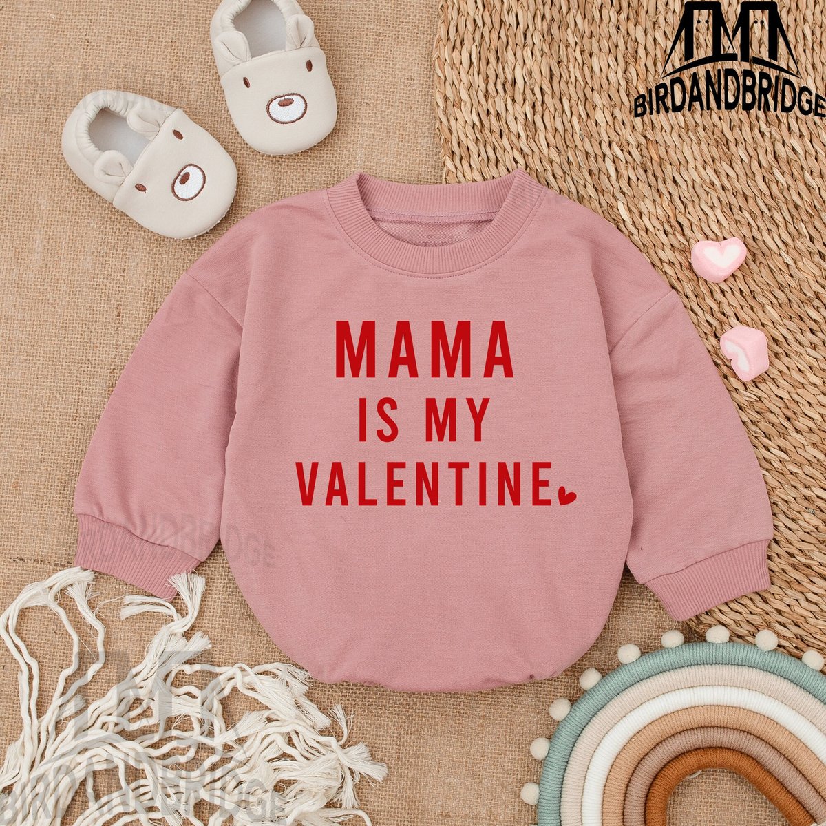 Mama's Valentine Baby Outfit  Light Mauve Bubble Romper Baby Boy Clothes Valentine For Baby