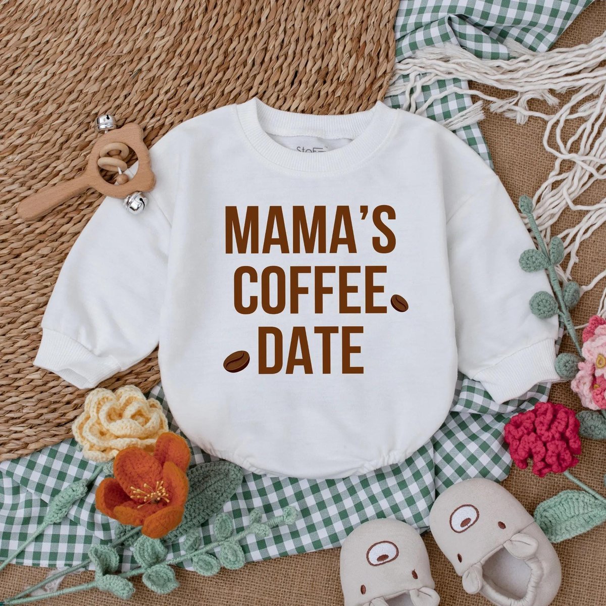 Mamas Coffee Date Baby Bubble Romper Little Bean Baby Bodysuit Long Sleeve Baby Outfit Minimalist Ba 189