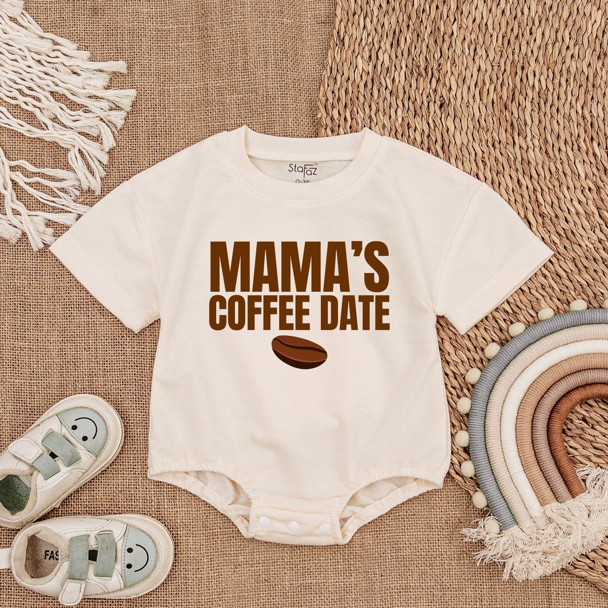 Mamas Coffee Date Baby Short Sleeve Bubble Romper Baby Outfit  Light Mauve Baby Romper  Baby body