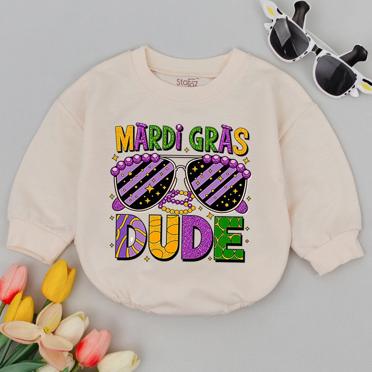 Mardi Gras Dude Baby Romper Baby Announcement Clothes Baby Carnival Outfit 1st Mardi Gras Festival B 184