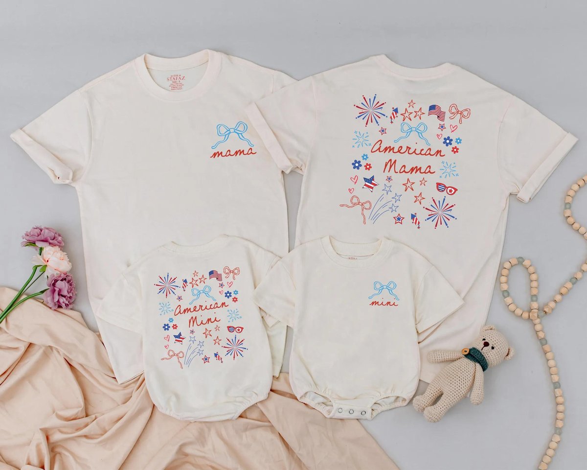 Matching American Mama and Mini 4th of July Outfit Patriotic Day Family Shirts Custom July Fourth Ba 430