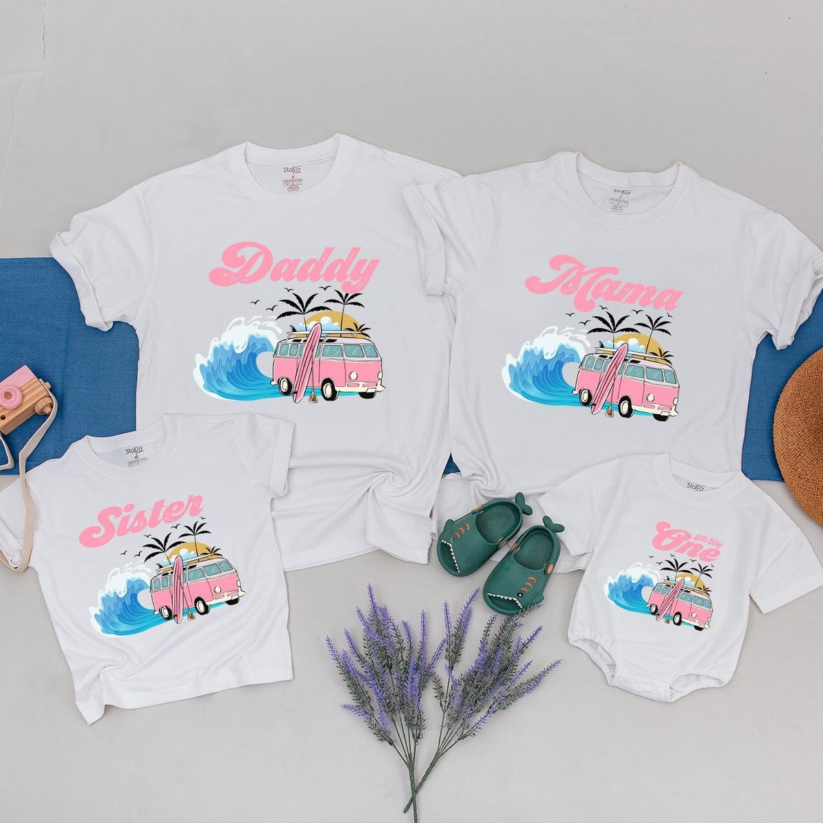 Matching Beach Family T Shirts Cute Surf Van Theme Outfit for Dad Mom Sister and Baby Fun Vacation a 187