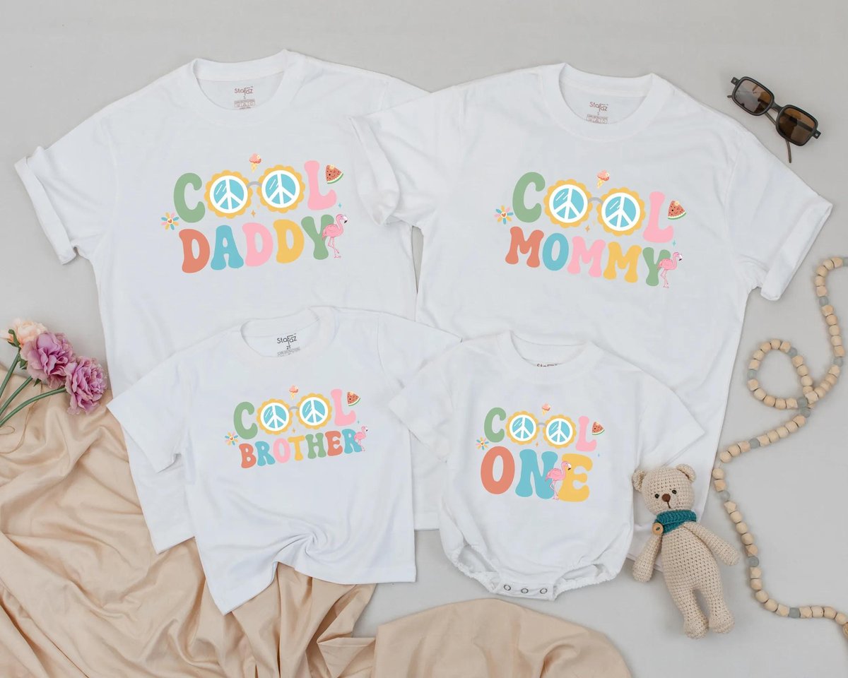 Matching Cool Family Shirts Mommy Daddy Brother and Baby ONE Outfits Retro Summer Birthday Shirts Pe 429