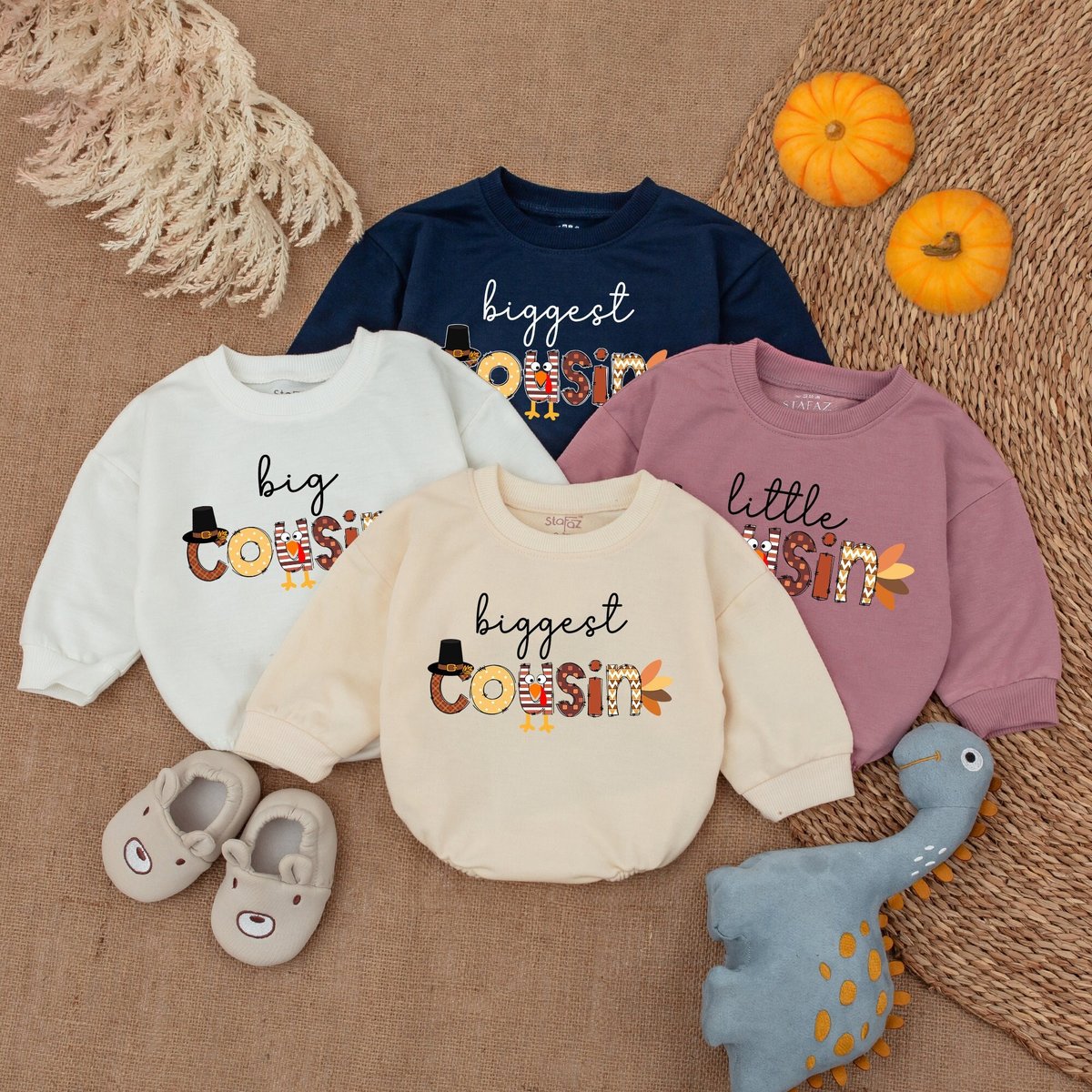 Matching Cousin Baby Romper Thanksgiving Infant Outfit Baby Girl Clothes  Fall Baby Shower Gift