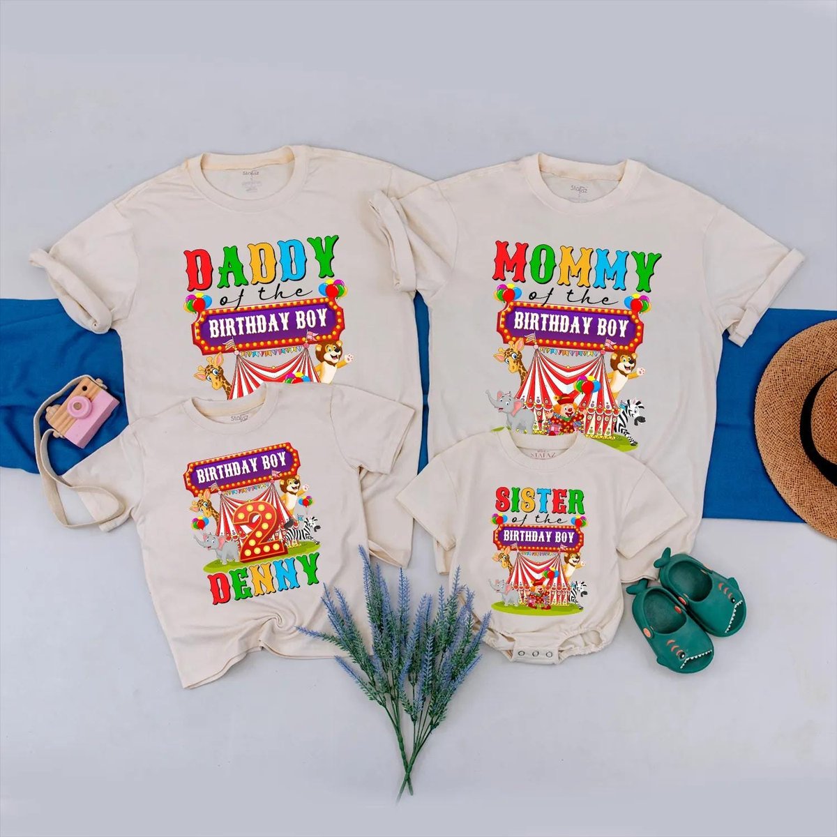 Matching Family Birthday Shirts Circus Theme Personalized Outfit for Birthday Boy Mommy Daddy Sister 188