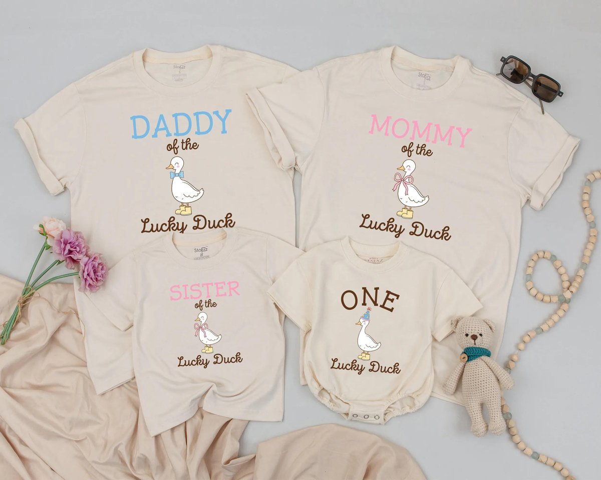 Matching Family Duck Shirts  Mommy Daddy Baby Outfits One Lucky Duck Shirt First Birthday Bodysuit 190