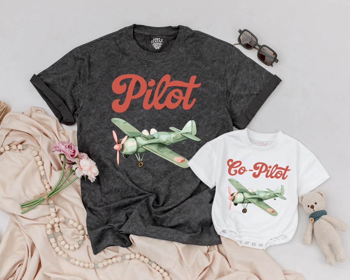 Matching Pilot Dad Son Shirt Father's Day Tee Cute Airplane Family Shirts Father and Son Airplane O 188