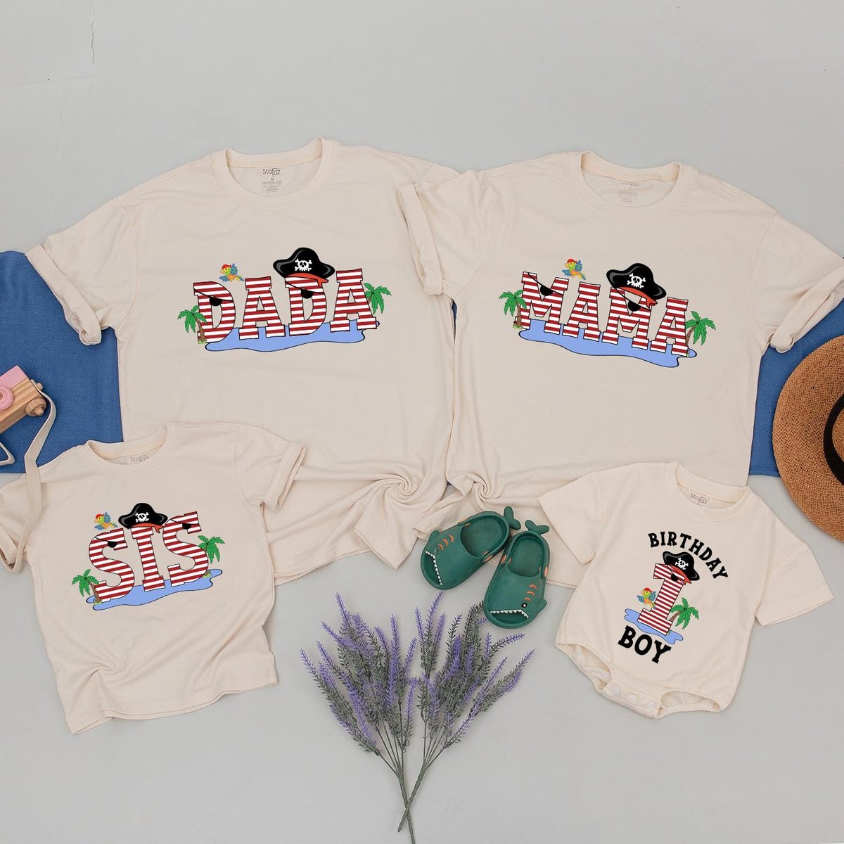 Matching Pirate Themed Family T Shirts Fun Birthday Outfit Set for Dad Mom Sister Baby Boy Cute 1st 189