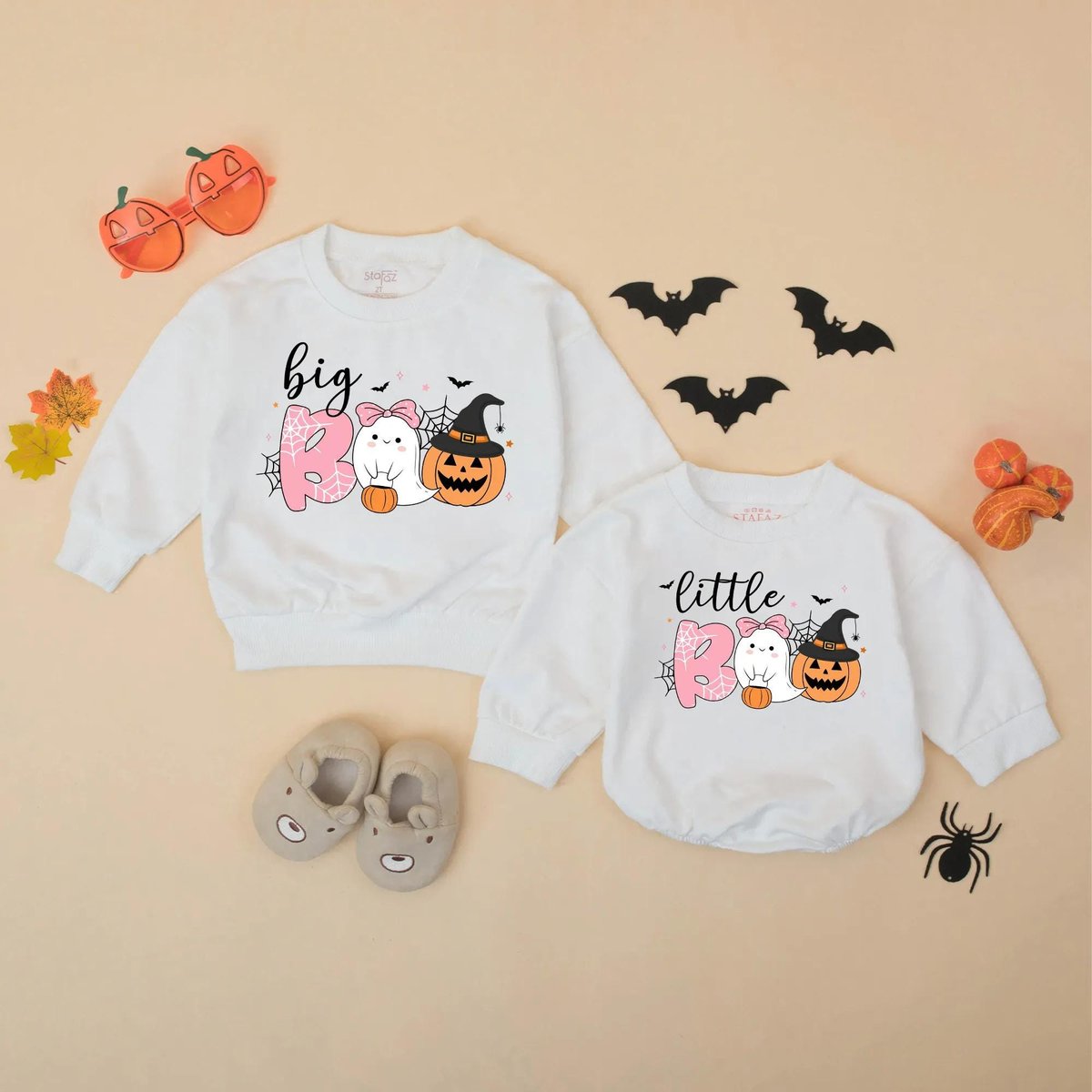 Matching Sister Halloween Boo Sweatshirt Little Boo Baby Romper Sibling Ghost Pumpkin Sweater Family 436