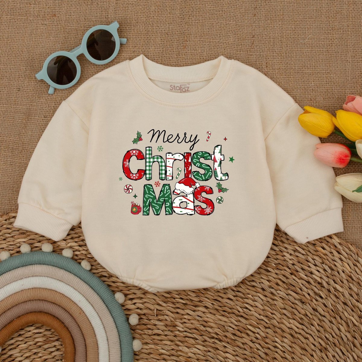 Merry Christmas Baby Romper Christmas Baby Bodysuit Baby Christmas Outfit First Christmas Outfit Xma 178