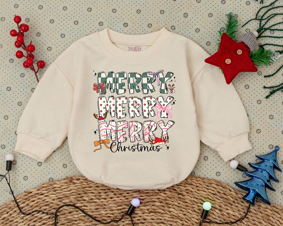 Merry Christmas Baby Romper First Christmas Clothes Toddler Sweatshirt Baby Shower Gift Vintage Chri