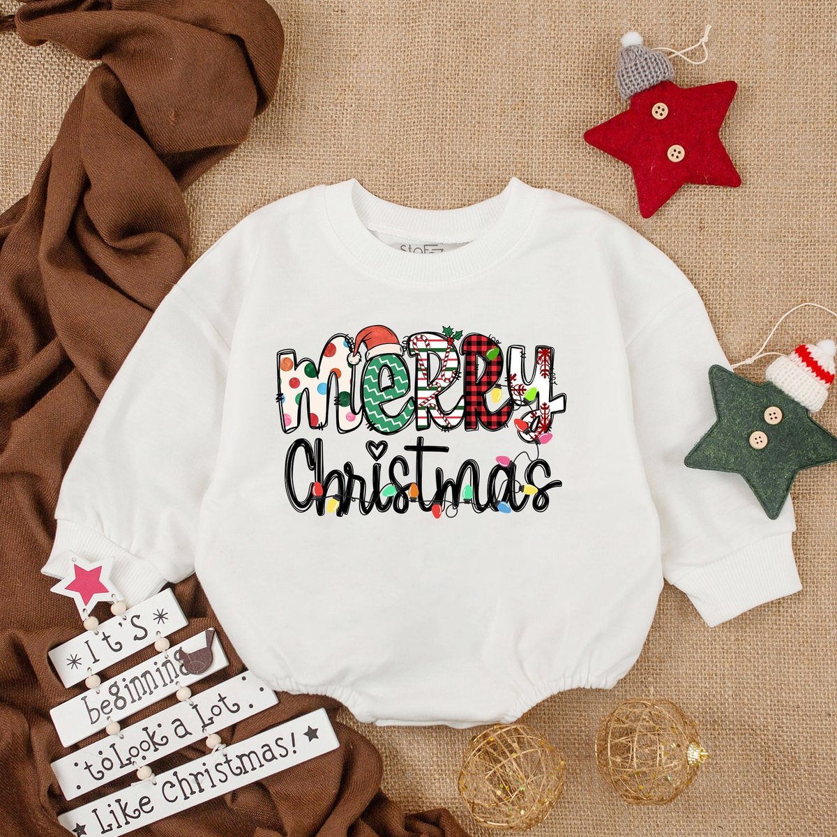 Merry Christmas Baby Romper My First Christmas Christmas Bodysuit Baby Christmas OutfitOversized Lon