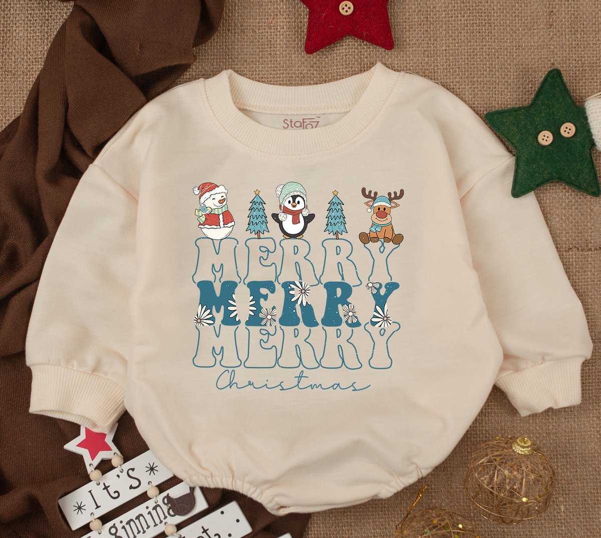 Merry Christmas Outfit Holiday Bubble Romper Sweatshirt Thick Thighs 1st Christmas Romper Christmas 155