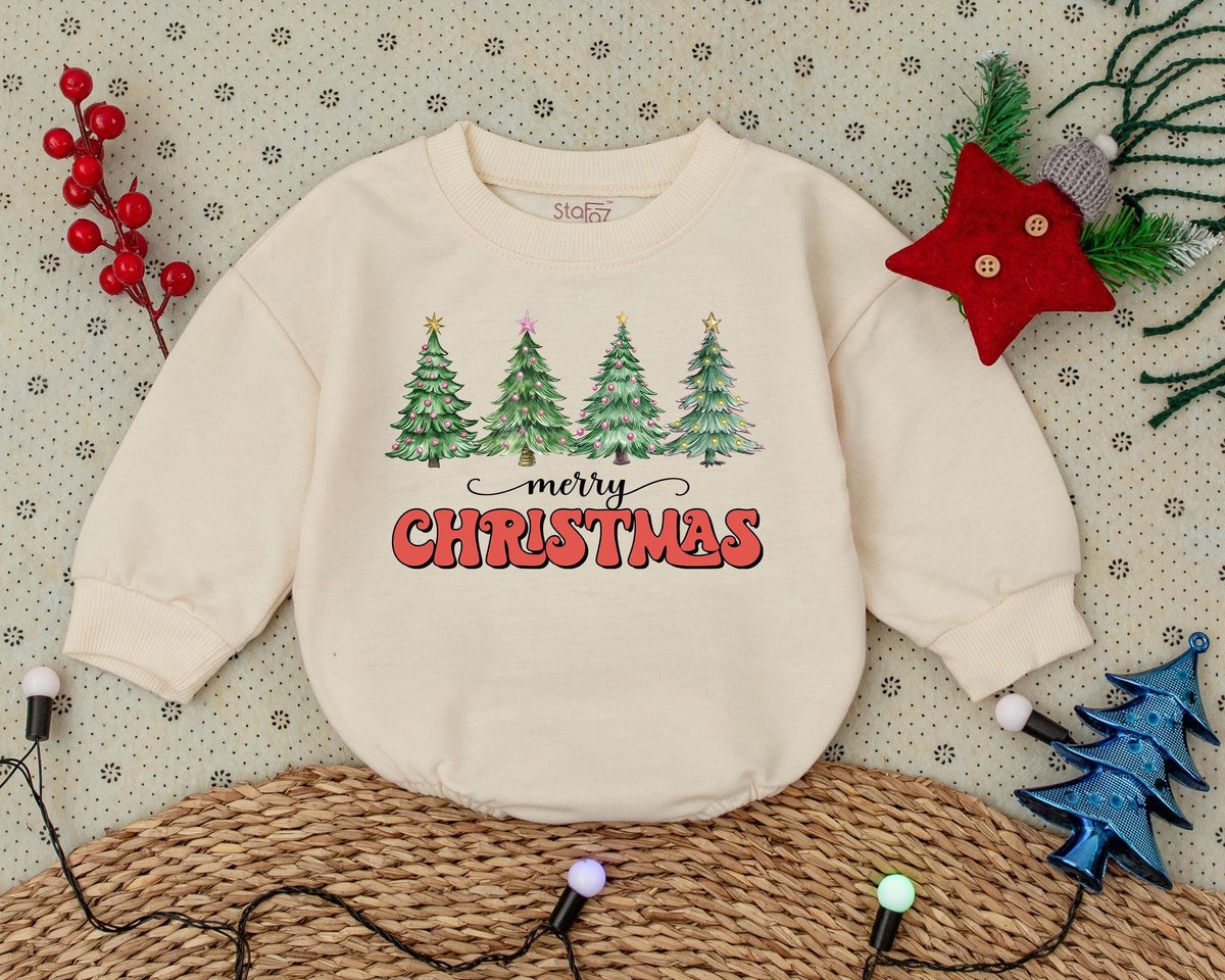 Merry Christmas Romper First Christmas Clothes Toddler Sweatshirt Baby Shower Gift Bubble Romper Vin