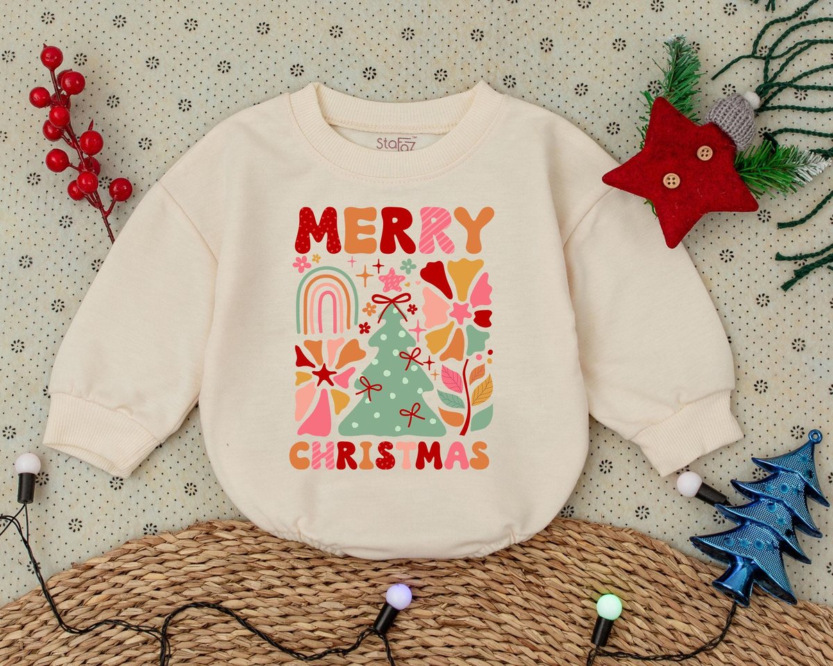 Merry Christmas Romper First Christmas Clothes Christmas Tree Toddler Sweatshirt Baby Shower Gift Bu