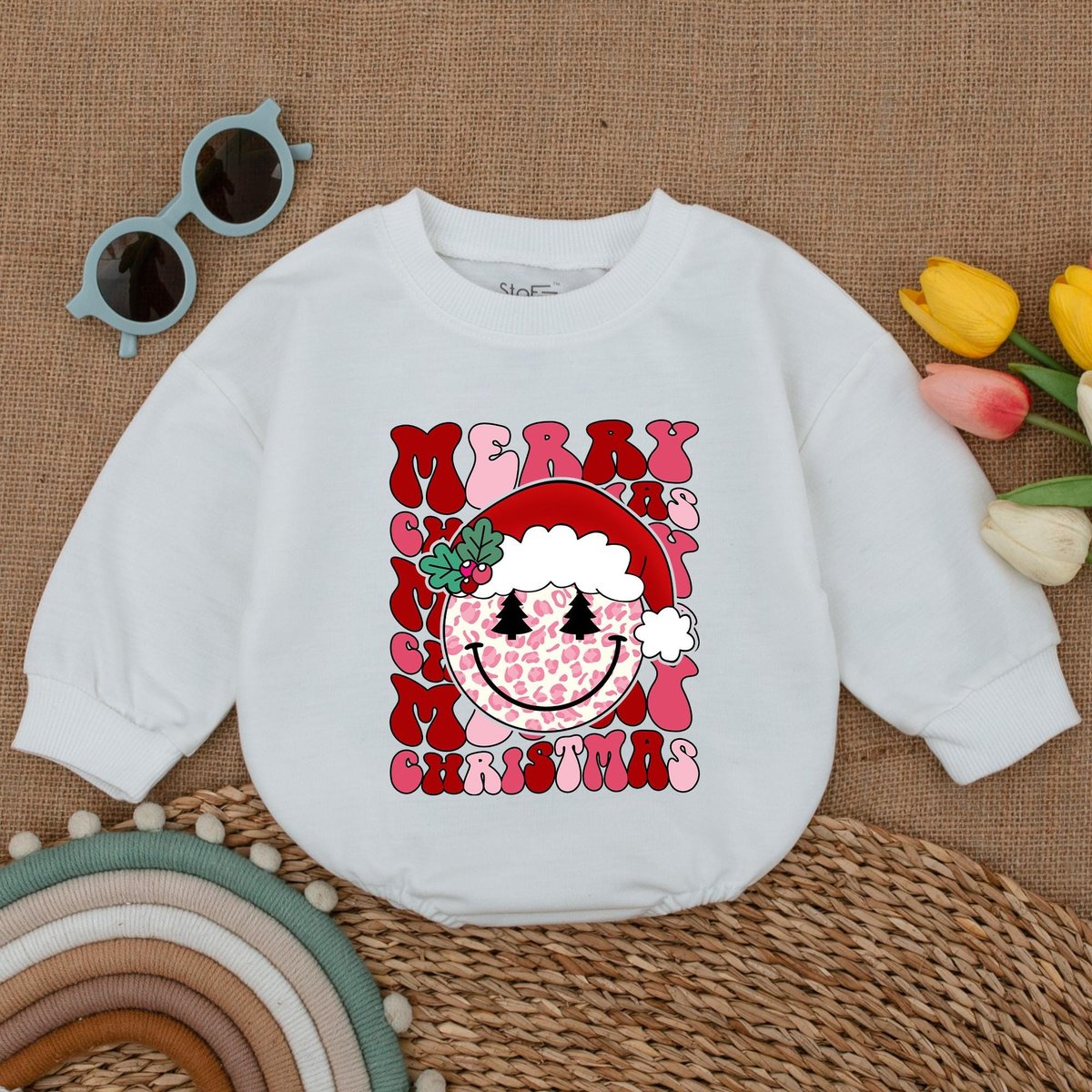 Merry Christmas Smiley Face Romper Christmas Season Baby Bodysuit Baby Christmas Outfit First Christ 180