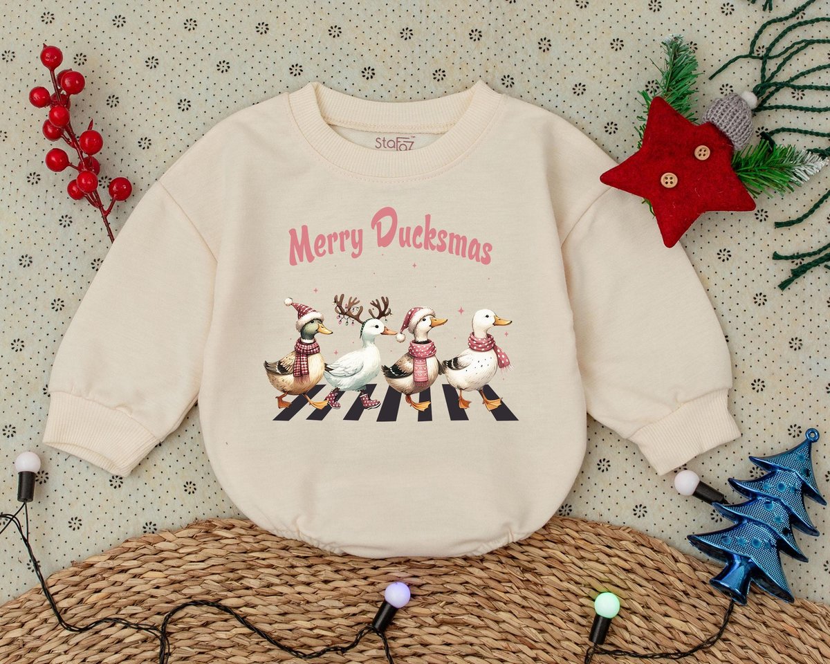 Merry Duckmas Romper First Christmas Clothes Toddler Sweatshirt Baby Shower Gift Bubble Romper Vinta