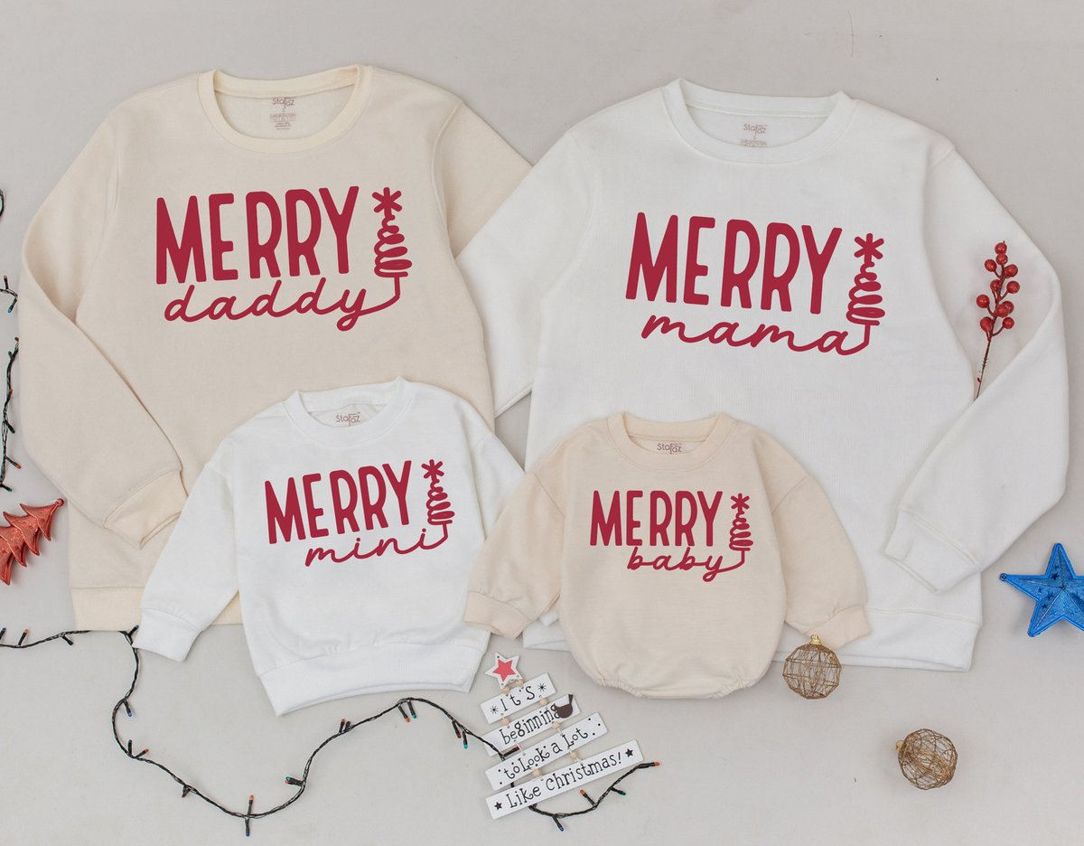 Merry Family Sweatshirts Mommy and Me Christmas Sweaters Matching Christmas Sweaters Christmas Outfi 181