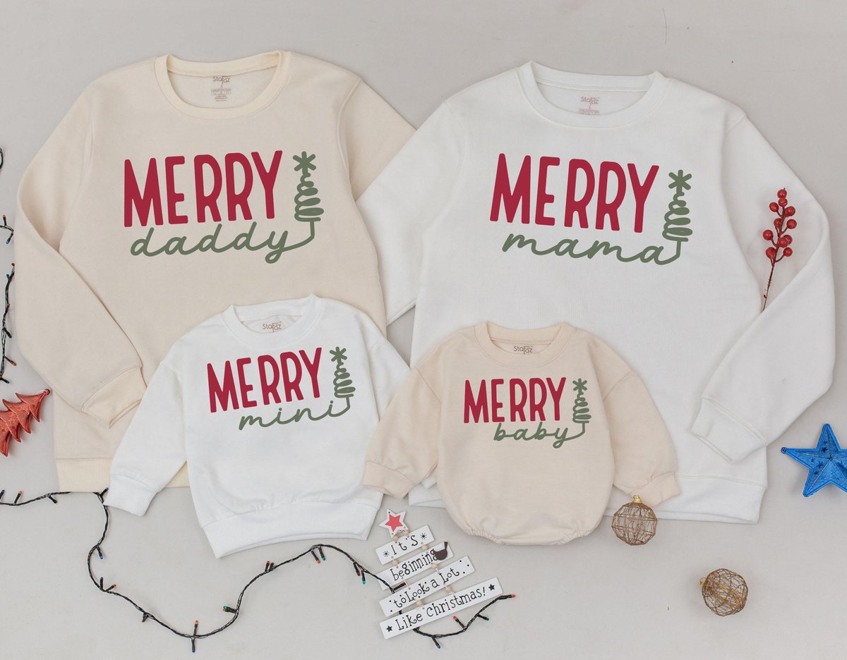 Merry Family Sweatshirts Mommy and Me Christmas Sweaters Matching Christmas Sweaters Christmas Outfi 182