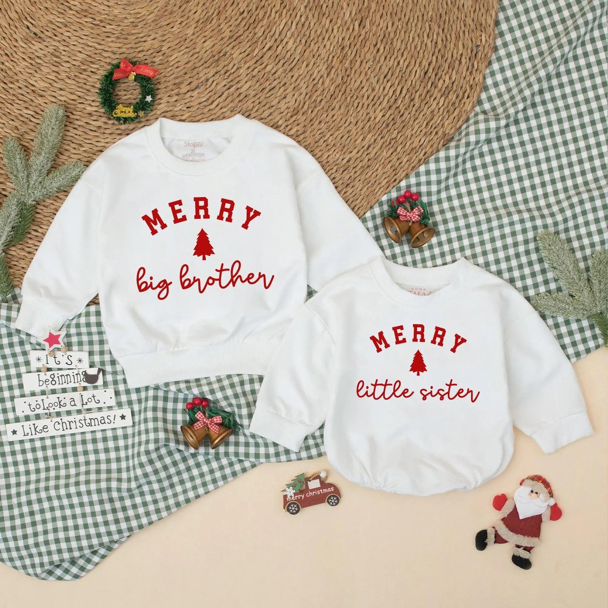 Merry Sister Brother Christmas Matching Sweatshirt Big Sister Little Sister Christmas Big Brother Li 436