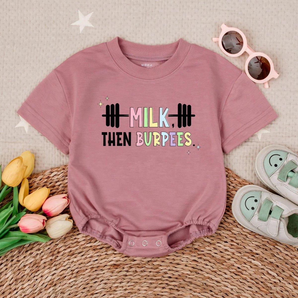 Milk Then Burpees Baby Romper Funny Newborn Baby Short Sleeve Bubble Romper Cute Gym Baby Outfit Wor