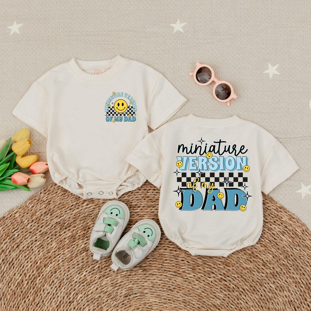 Mini Dad Short Sleeve Bubble Romper Father's Day Baby Clothes Baby Boy Gift Funny Toddler Bodysuit