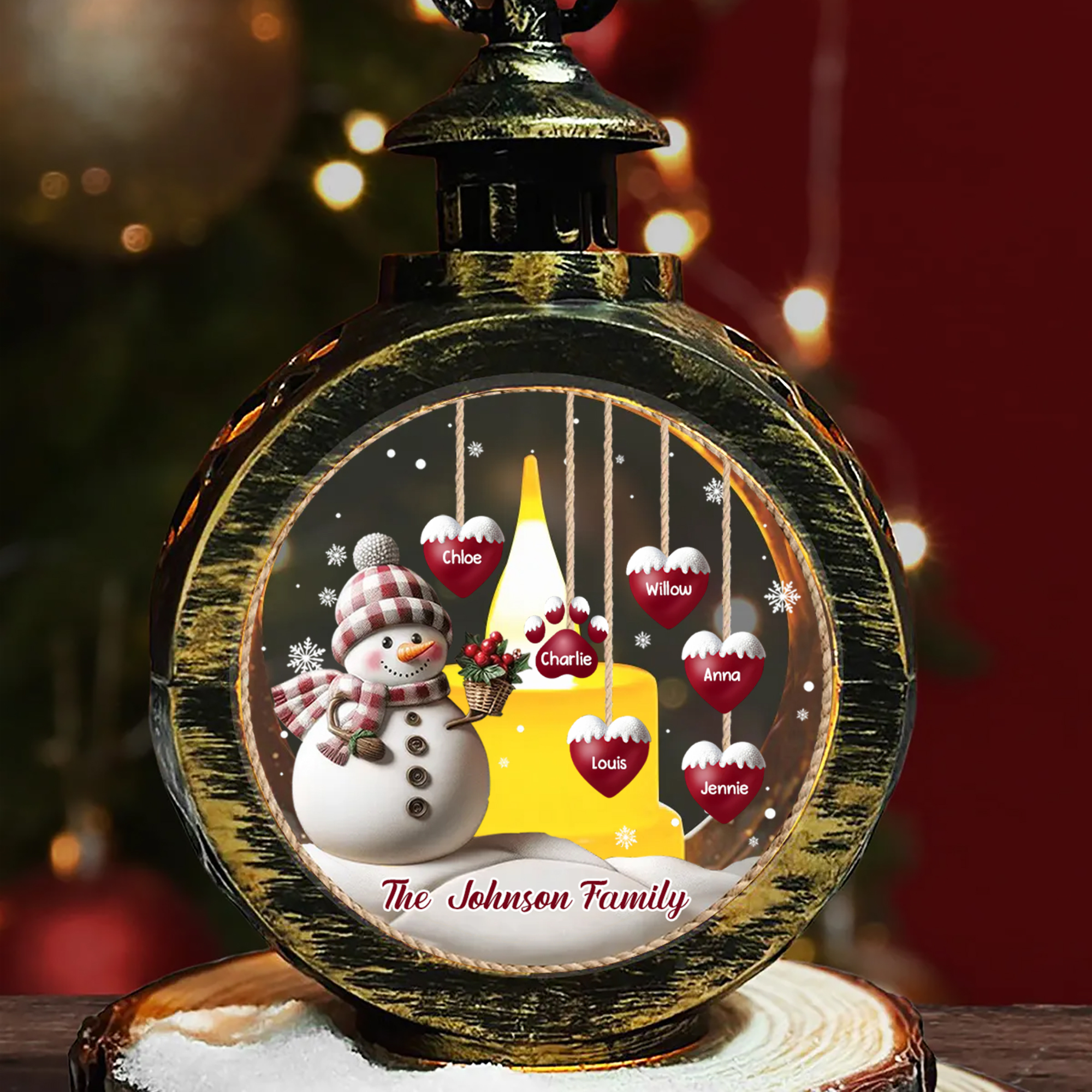 Personalized Snowman Family Lantern w Names - Light-Up Ornament - Christmas Gift for Family 2025-LTO-0MO63