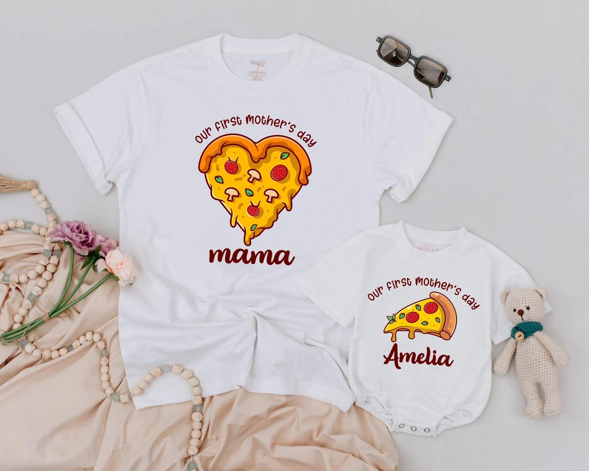Mommy and Baby Matching Pizza Shirt First Mothers Day Outfit Custom Mom and Baby Tee Funny Mothers D 189